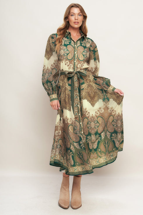 LOVELY GOLDEN VISION WOVEN MIDI DRESS